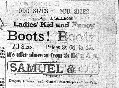 Samuel and Co boots advertisement from 1895