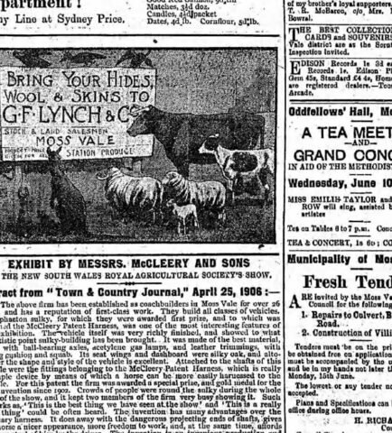 McCleery and Sons coachbuilding exhibit advertisement from 1908