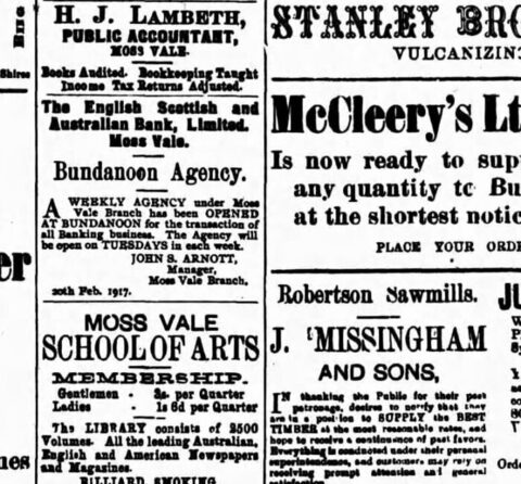 English Scottish and Australian Bank Moss Vale advertisement from 1917