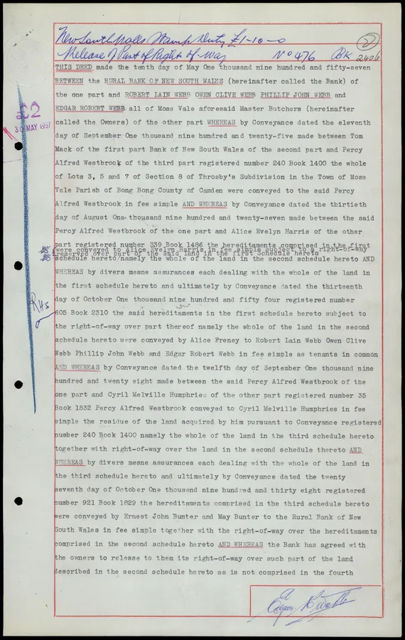 1957 right-of-way release, page 1