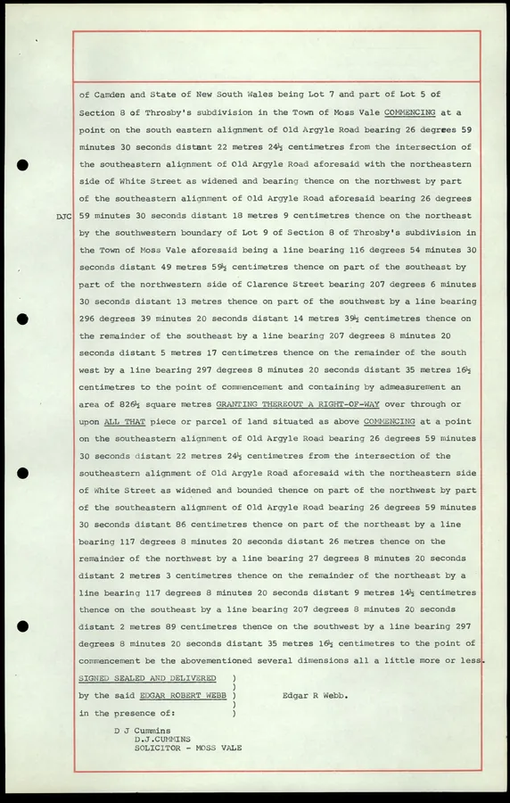 The corrected Lot 7 description in the Webb estate deed