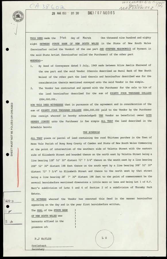 The State Bank sells Tarrangower to Stephen Mazonowicz