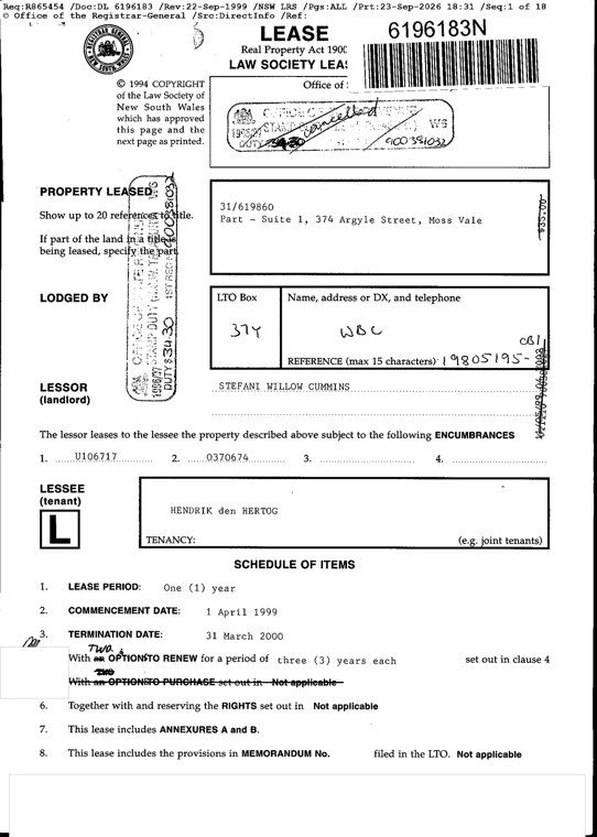 Henk’s 1999 lease
