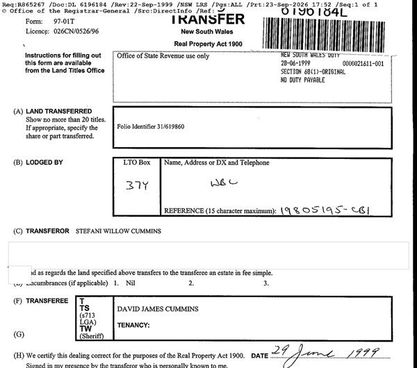 The 1999 transfer to David Cummins