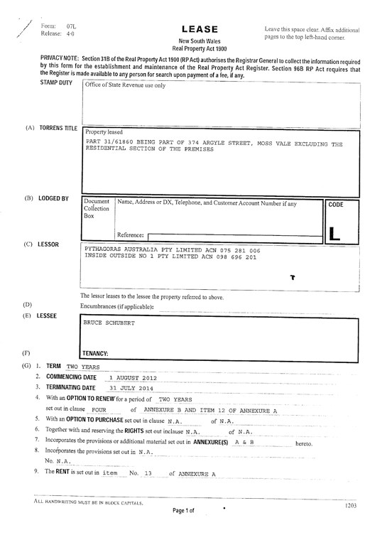 Bruce Schubert’s front-office lease