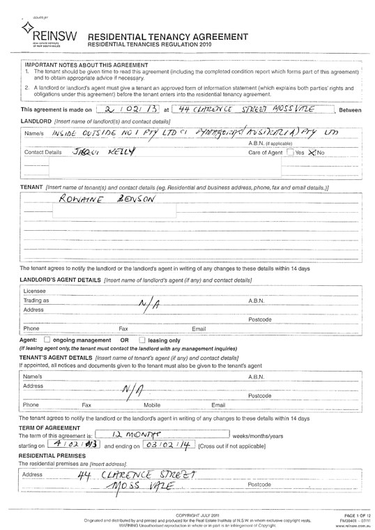 The 2013 rear residential lease
