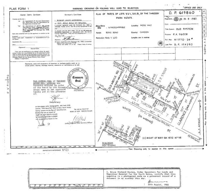 Registered DP619860 plan sheet showing Lot 31, the building outlines and right-of-way diagram