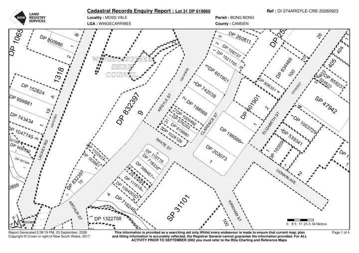 Cadastral locality map identifying Lot 31 DP619860 between Argyle and Clarence streets near White Street