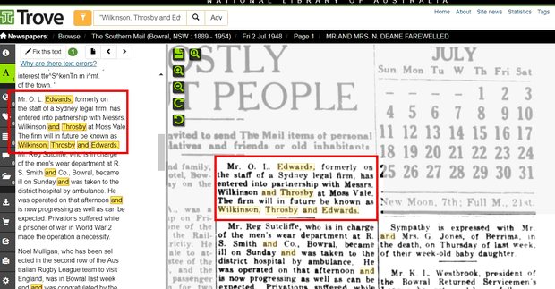 Trove and Gazette record for Wilkinson, Throsby and Edwards