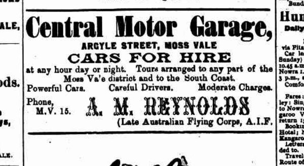 A. M. Reynolds central motor garage advertisement