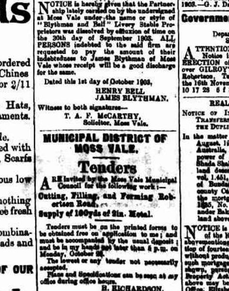 1903 dissolution notice for the Blythman and Bell livery partnership